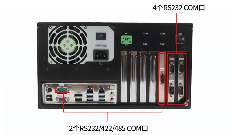 COM:6個COM口(2個RS232/422/485口，4個RS232口)